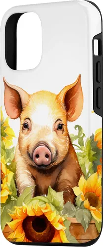 Vista 2 de Funda para iPhone 14 con diseño de animales de granja con girasoles