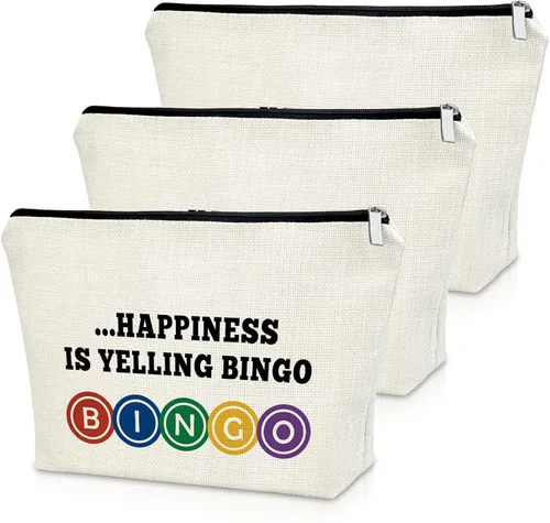 Vista 14 de Sazuwu Regalo para amantes del bingo, 2 piezas, bolsa de maquillaje, regalo para mujeres, amantes del casino, regalo de Navidad, cumpleaños, bolsa