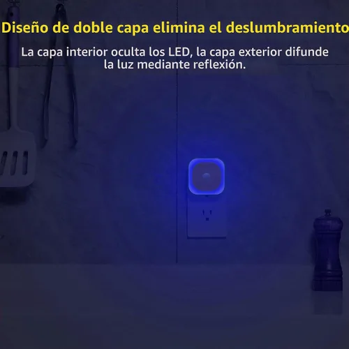 Vista 6 de YUNLEX Paquete de 2 luces nocturnas enchufables con sensor de movimiento y sensor de atardecer a amanecer, 3 modos de sensor, luces nocturnas azules