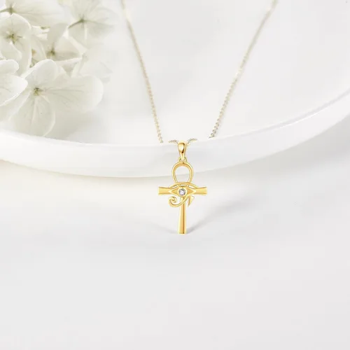Vista 4 de 14K Gold Cross NecklaceEvil EyeMoon and StarTree of LifeBlack Cat Pendant Necklace Christian Confirmation Jewelry Gifts for Women Girls