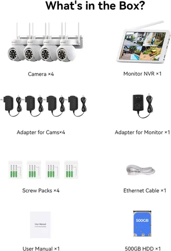 Vista 8 de Sistema de cámara de seguridad inalámbrica, 4 cámaras PTZ de 3MP para exteriores para vigilancia del hogar, monitor LCD NVR de 10 canales de 10
