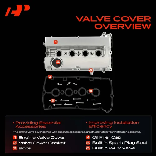Vista 6 de A-Premium Kit de cubierta de válvula de motor compatible con Chevy Cruze, Sonic, Trax, Aveo, Aveo5, L4 1.6L 1.8L (tipo de aluminio mejorado)