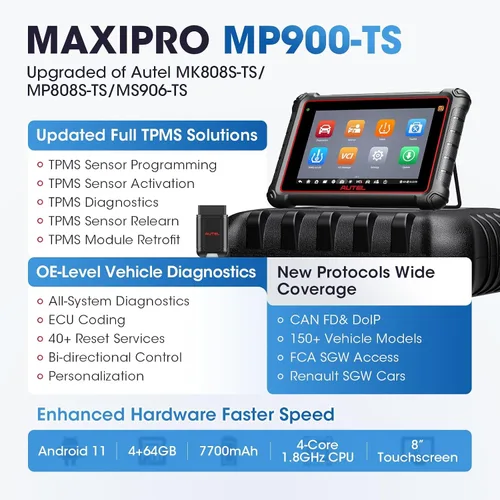 Vista 3 de Autel Escáner MaxiPRO MP900-TS: Herramienta de diagnóstico TPMS 2026 MP900TS actualizada de MK808S-TS/MK900-TS, Android 10.0, 40+ servicios, función