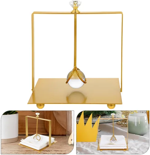 Vista 7 de SHINEOFI Metal Napkin Holder Handle, Square Gold Rustic Napkin Dispenser Rack for Dining Table and Bathroom Decor, Freestanding Iron Tissue Holder