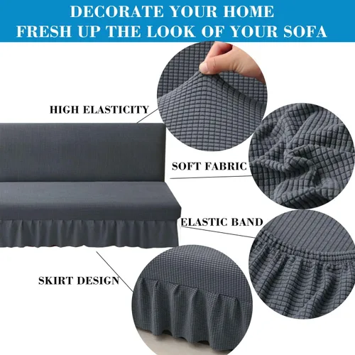 Vista 3 de HFCNMY Funda elástica para futón sin brazos con falda de punto jacquard para sofá cama, lavable a máquina, funda de sofá futón, funda de sofá futón