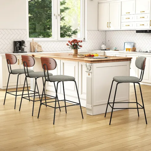 Vista 12 de LSSPAID Juego de 2 taburetes de bar de 25.6 pulgadas de altura de mostrador con patas de metal curvadas de madera curvada de nogal, taburetes de bar