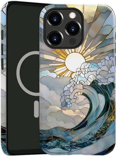 Vista 16 de Funda compatible con iPhone 13, compatible con MagSafe, funda híbrida de 2 capas con prevención de caídas brillante para niñas y niños, arte floral