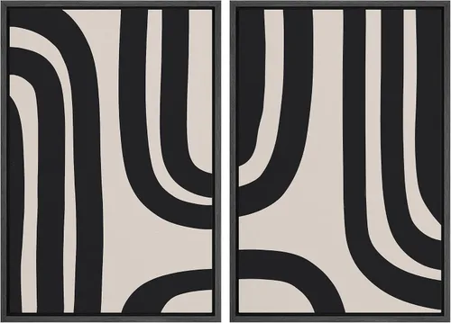 Vista 11 de Ashbrook - Set de arte de pared en lienzo enmarcado, tonos orgánicos de la tierra en beige y marrón con ilustraciones de trazos circulares, arte