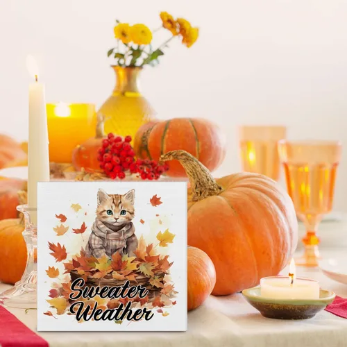 Vista 4 de Decoración de otoño para el hogar, decoración de otoño, suéter de madera, letrero de madera de arce y gato, decoración interior para escritorio