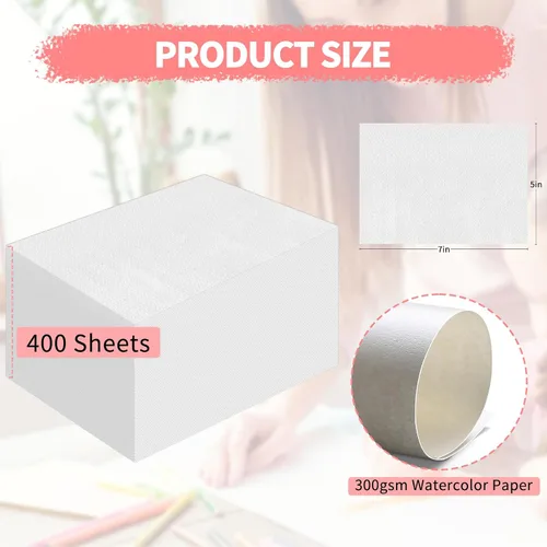 Vista 2 de ZAYOUAU 400 hojas de papel de acuarela a granel, 5 x 7 pulgadas, 300 GSM, algodón blanco prensado en frío, papel de pintura para niños