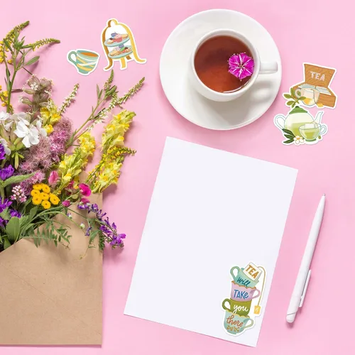 Vista 7 de Navy Peony Calcomanías de té calmante (26 piezas) – Citas relacionables, estilo gouache, impermeables Bonitas calcomanías de fiesta de té