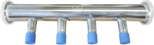 Vista 4 de HFS (R) Abrazadera triple de 1,5 "a NPT Colector de cuatro vías (4) 1/2 "NPT macho 24" longitud 304 acero inoxidable