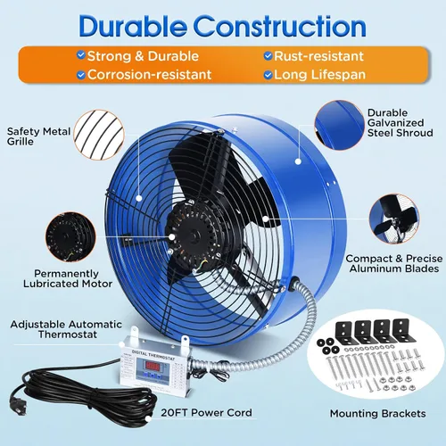 Vista 6 de Ventilador de escape de ático de 15 pulgadas con termostato - Ventilador de ventilación a dos aguas de 1300 CFM con cubiertas de termostato de 1850