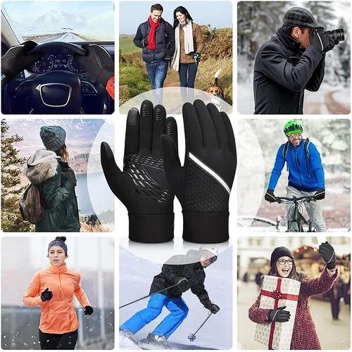 Vista 7 de OOPOR Winter Warm Running Sports Gloves - Cold Weather Ski Outdoor Thermal Bike Black Mittens for Man Woman
