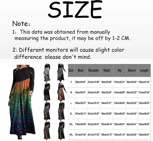Vista 3 de TREBIN Plus Size Fall Dresses Womens Autumn and Winter Casual Slim Long-Sleeved Long Printed Dress