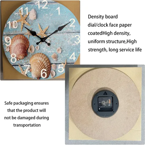 Vista 6 de XNM Reloj de pared de madera azul de 12 pulgadas, funciona con pilas, reloj de pared decorativo para sala de estar, dormitorio, baño, reloj de pared