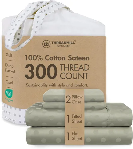 Vista 44 de Threadmill Juego de sábanas de algodón Twin Sábanas 100% algodón para cama tamaño Twin Juego de sábanas de satén jacquard damasco con bolsillo