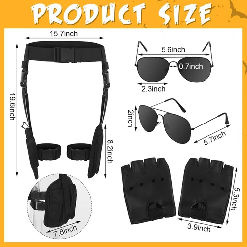 Vista 2 de Mepase 3 piezas de disfraz de Halloween para mujer, cosplay, pierna caída, ajustable, pistola, pistola, con bolsas para revistas, medio dedo, punk