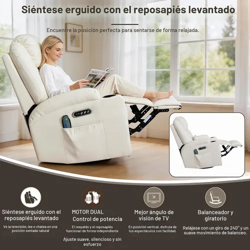 Vista 12 de AHMED Silla reclinable giratoria de doble motor, piel sintética, color Beige