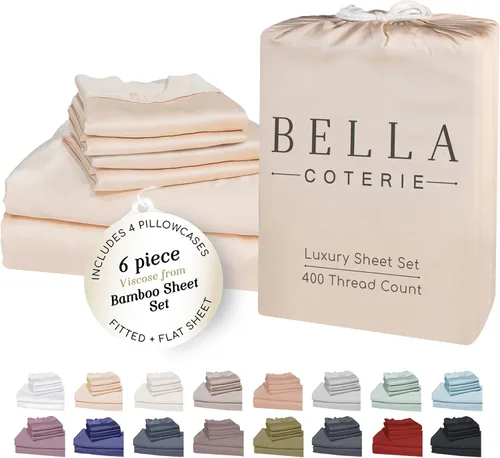 Vista 60 de Bella Coterie - Juego de sábanas tamaño individual, viscosa de bambú, de cultivo orgánico, ultrasuaves, refrescantes para calurosos, esquinas tipo