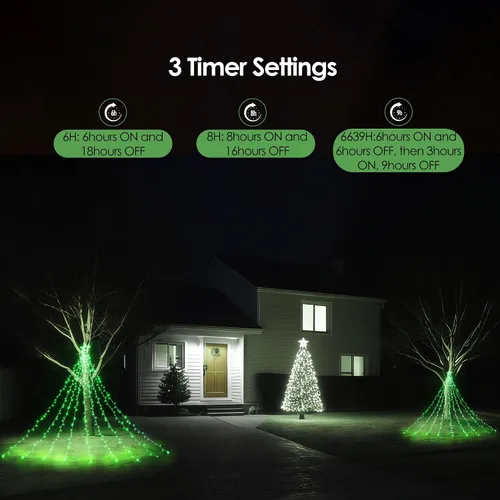 Vista 7 de WBao 344 luces LED de Navidad para decoración al aire libre con estrella de 12 pulgadas, luces de Navidad de cascada de 11.9 pies, control remoto, 8