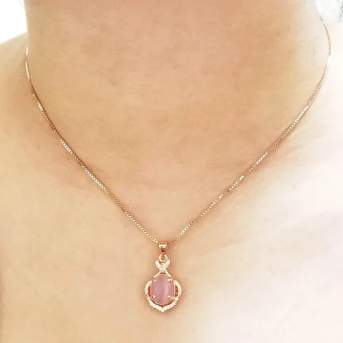Vista 8 de Collar con colgante de cuarzo rosa, cadena de lágrima de cristal rosa, piedras preciosas naturales curativas chakras, ópalo joyería para mujeres