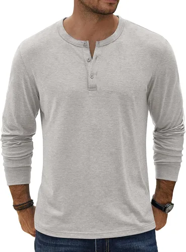 Vista 13 de COOFANDY Camiseta Henley de Manga Larga para Hombre Camisas Pullover Casuales Ligeras Camisetas Básicas Suaves Elásticas Tops de Otoño