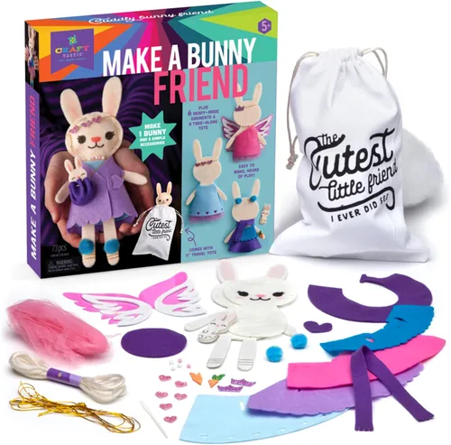 Vista 5 de Craft-tastic – Make a Bunny Friend Craft Kit – Aprende a hacer 1 muñeco de peluche fácil de coser con ropa y accesorios