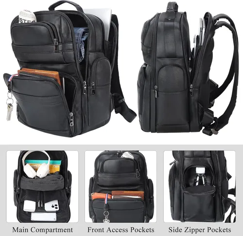 Vista 3 de TIDING Mochila de cuero vintage para hombre de 15.6 pulgadas, bolsa para laptop de gran capacidad, viajes de negocios, senderismo, mochilas de hombro