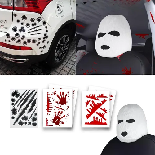 Vista 16 de Xotic Tech - Divertida decoración para automóvil, pasamontañas, cubierta para reposacabezas, disfraz de ladrón de banco, protector
