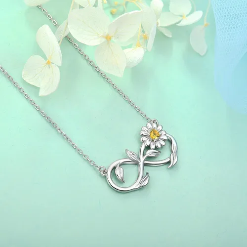Vista 2 de FJ Collar de girasol de mariposa para mujer, collar infinito, colgante de flor de animal