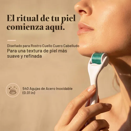 Vista 2 de Derma Roller para cuero cabelludo, barba y cara, rodillo de microagujas con 540 agujas de titanio de 0.010 in, herramienta de microagujas