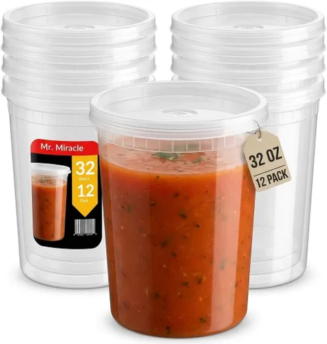 Vista 13 de Mr Miracle Recipientes de 8 onzas con tapas, paquete de 24 recipientes de plástico transparente herméticos reutilizables para alimentos y multiusos