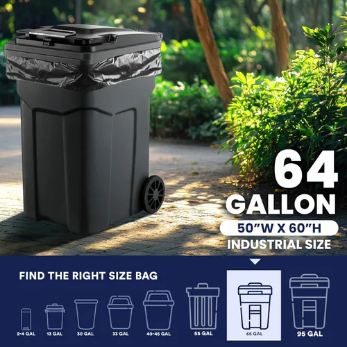 Vista 3 de Bolsas de basura de 64 galones para cubo, negras, 1,5 ml, 50 x 60, 50 bolsas) por caja