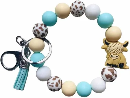 Vista 5 de Llavero pulsera de silicona de vaca, regalos de vaca para mujeres y niñas, llavero brazalete de vaca