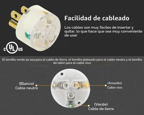 Vista 7 de Cable de extensión NEMA 5-15P con certificación UL para reparación de extremos de repuesto macho de 15 amperios, 110, 120, 125 voltios, 3 puntas, 2