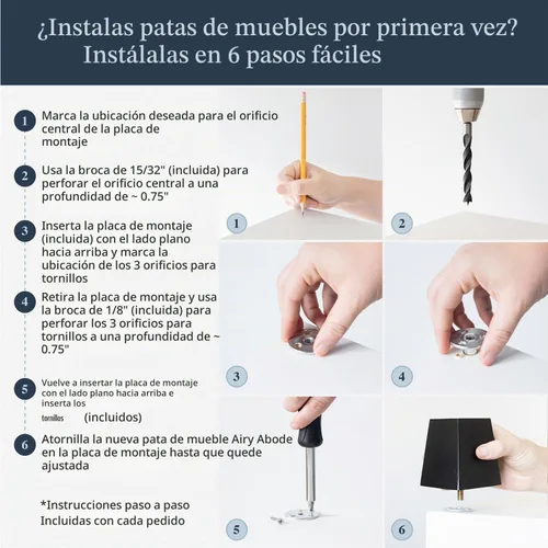 Vista 5 de Airy Abode Patas cuadradas premium de muebles en negro (kit de instalación completa) - Elige tu