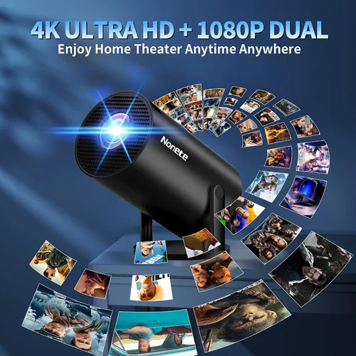 Vista 9 de Mini proyector 4K compatible con 1080P FHD - Keystone automático 270° giratorio, WiFi 6 y Bluetooth 5.2, Smart Android TV OS, proyector portátil