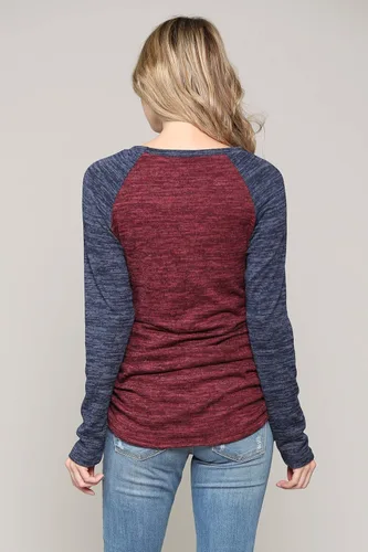 Vista 4 de Suéter de maternidad de punto para mujer, manga larga, fruncido, raglán, casual, camisetas