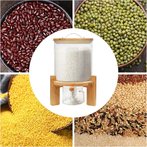 Vista 5 de Dispensador de tanque de almacenamiento de grano de 7.5L/5L con base+válvula+taza+taza de vidrio de arroz de cereales de harina de frijoles