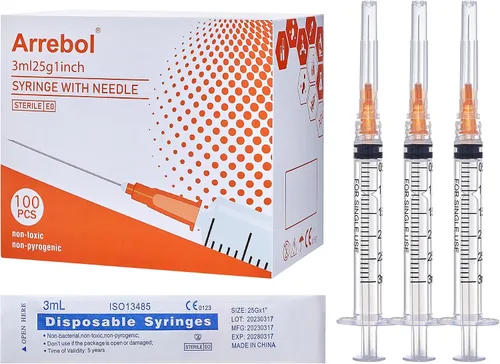Vista 11 de Arrebol Jeringa de 0.1 fl oz con aguja Luer Lock, herramienta de jeringa desechable de plástico para laboratorios científicos, recarga de líquidos