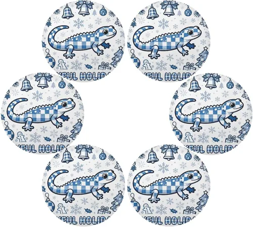 Vista 3 de Merry Christmas Salamander Blue Place mats for Kitchen Table Round Washable Fabric placemats 15x15 in manteles redondos para mesa