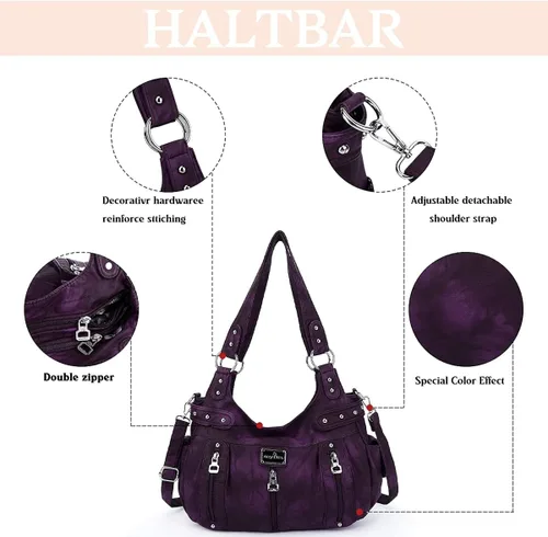 Vista 5 de Angelkiss Monederos grandes y bolsos para mujer de piel sintética lavada bolso cruzado de hombro