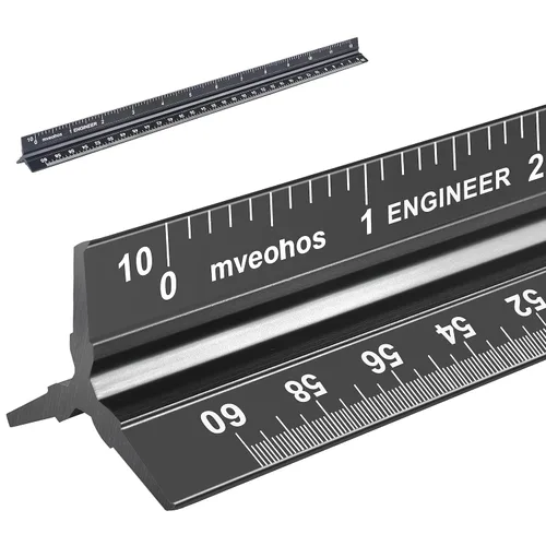 Vista 10 de Regla de escala triangular de arquitectura e ingeniería, juego de reglas de escala arquitectónica de 12 pulgadas, aluminio grabado con láser