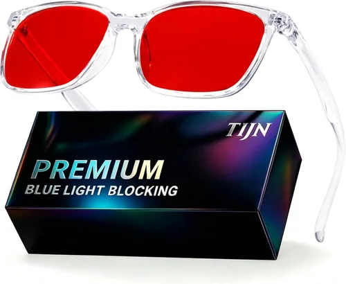 Vista 18 de TIJN Lentes de dormir para 99.9% TR90 con bloqueo de luz azul y verde, doble revestimiento AR con lente roja para juegos de computadora que reducen