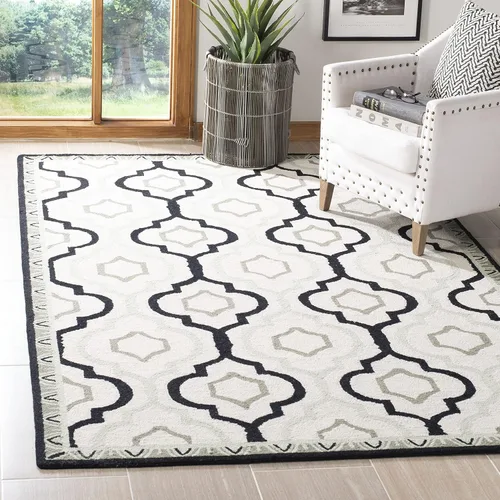 Vista 5 de SAFAVIEH Chelsea Collection - Alfombra decorativa de 1 pies 8 pulgadas x 2 pies 6 pulgadas, marfil y negro, lana de campo francesa enganchada a