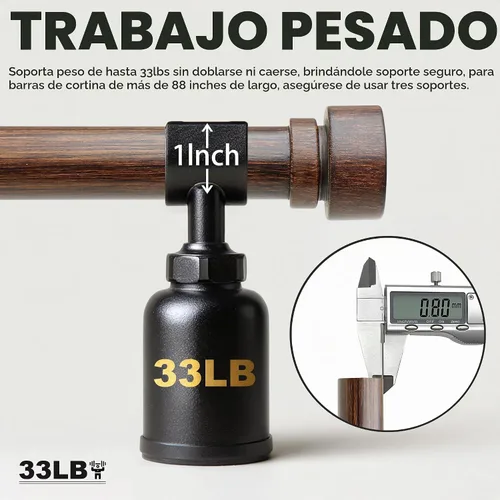 Vista 5 de Lootkell Redwood - Barras de cortina para ventanas de 28 a 48 pulgadas de diámetro, bohemio, decorativo, resistente, ajustable, con diseño de grano