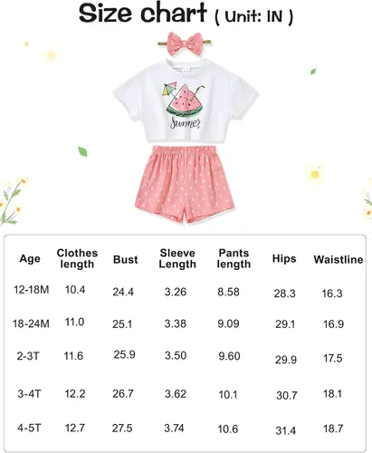 Vista 6 de YALLET Ropa de niña pequeña 2T 3T 4T 5T Niñas, manga corta impresión superior + pantalón 12, 18 24 meses, ropa de verano para bebé 1-5T