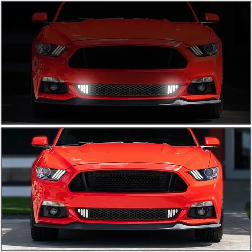 Vista 7 de DNA MOTORING GRF-LB-FM15-T1W-FL - Parrilla de parachoques delantero inferior de malla de panal con LED DRL compatible con base Ford Mustang 15-17