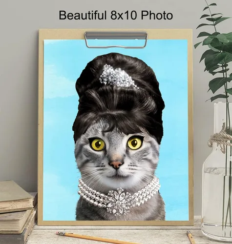 Vista 4 de Audrey Hepburn - Arte de pared – Regalos amantes de los gatos para mujeres y niñas – Arte de pared de gato – Bonita decoración de gatito – Póster